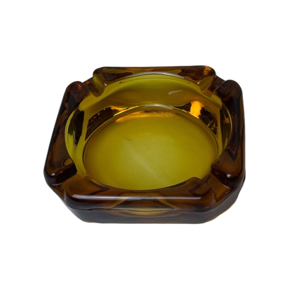 Vintage Ashtray Amber Glass Cigar Cigarette Dish Mid Century Modern MCM 3.75” W